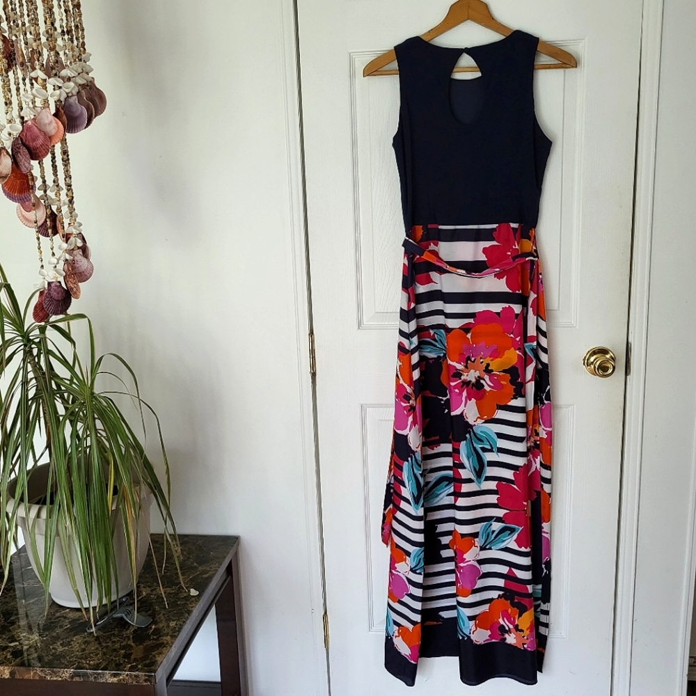 Navy and floral stripe Maxi Dress